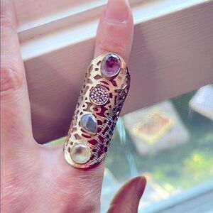 Elegant Filigree Cuff Ring with Multicolor Gemstones